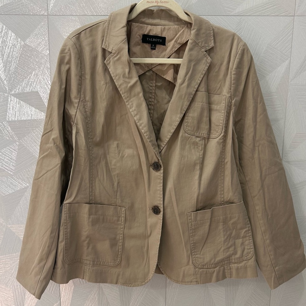 Talbots Summer Blazer Solid Tan Beige Two Buttons… - image 3